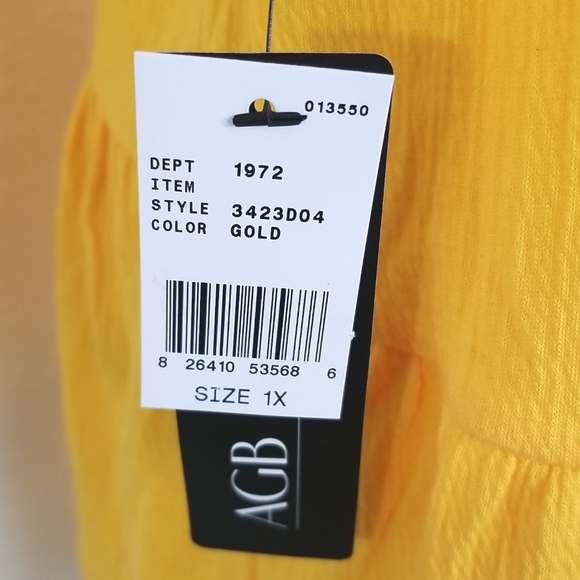 *NWT* AGB Gold Peplum Short Sleeve Top w/Ruched Sleeves & Necklace, size 1X - Picture 5 of 9